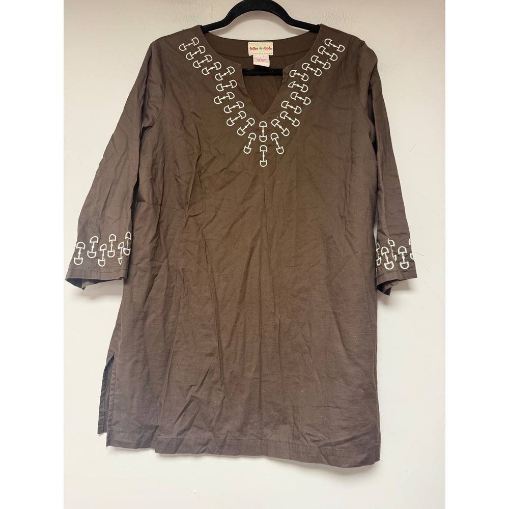 Toffee & Apple Tunic Top Womens Large Brown Excellent‎ Horsebit Embroidered